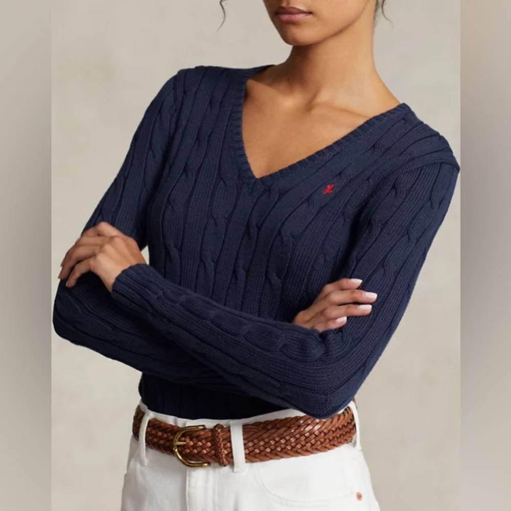 Ralph Lauren cable knit cotton v neck sweater